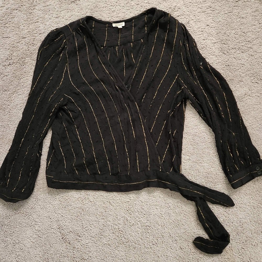 J. Crew Black Blouse with Gold Stripes